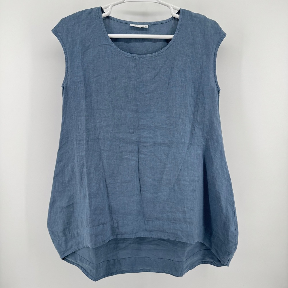 Bryn Walker Linen Tunic Top Womens Small Blue Sleeveless High Low Hem USA